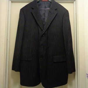 GANGSTER MENS BLACK & GRAYS PINSTRIPES SUIT JACKET 44 R